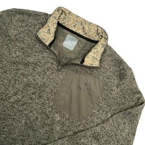 Ducks Unlimited Pullover Mens Large Green Camo Trim 1/4 Zip Sweater Fleece L